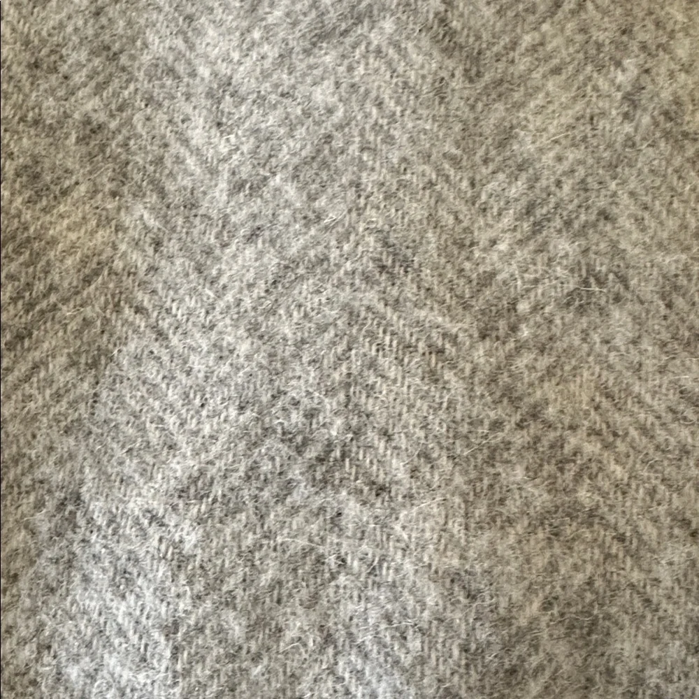 Terry Town Australian Fine Wool Blend Gray Herringbone Throw Blanket with Fringe